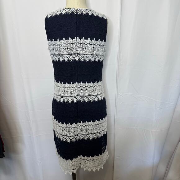 Karl Lagerfeld Paris Navy White Lace Sheath Dress Size 6 Cocktail Evening - Picture 3 of 8